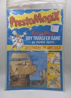 NOS Vintage 1978 PrestoMagiX Discovery of America Dry Transfer Game Paper Mate